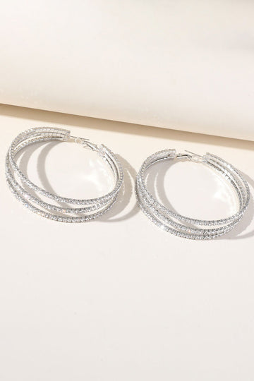 Sølv Rhinestones Round Hoop øredobber